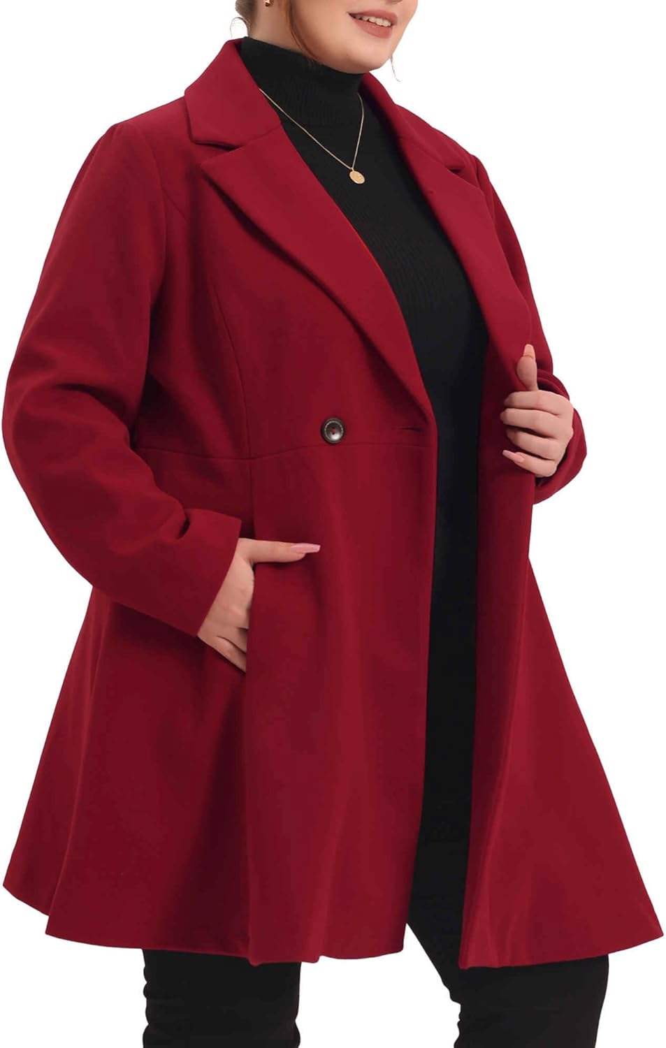 Agnes Orinda Plus Size Peacoat for Women Elegant A Line Notched Lapel Double Breasted Long Coat