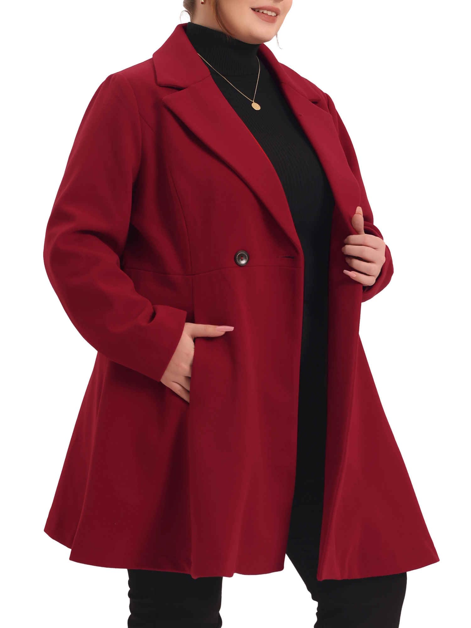 Agnes Orinda Plus Size Peacoat for Women Elegant A Line Notched Lapel Double Breasted Long Coat