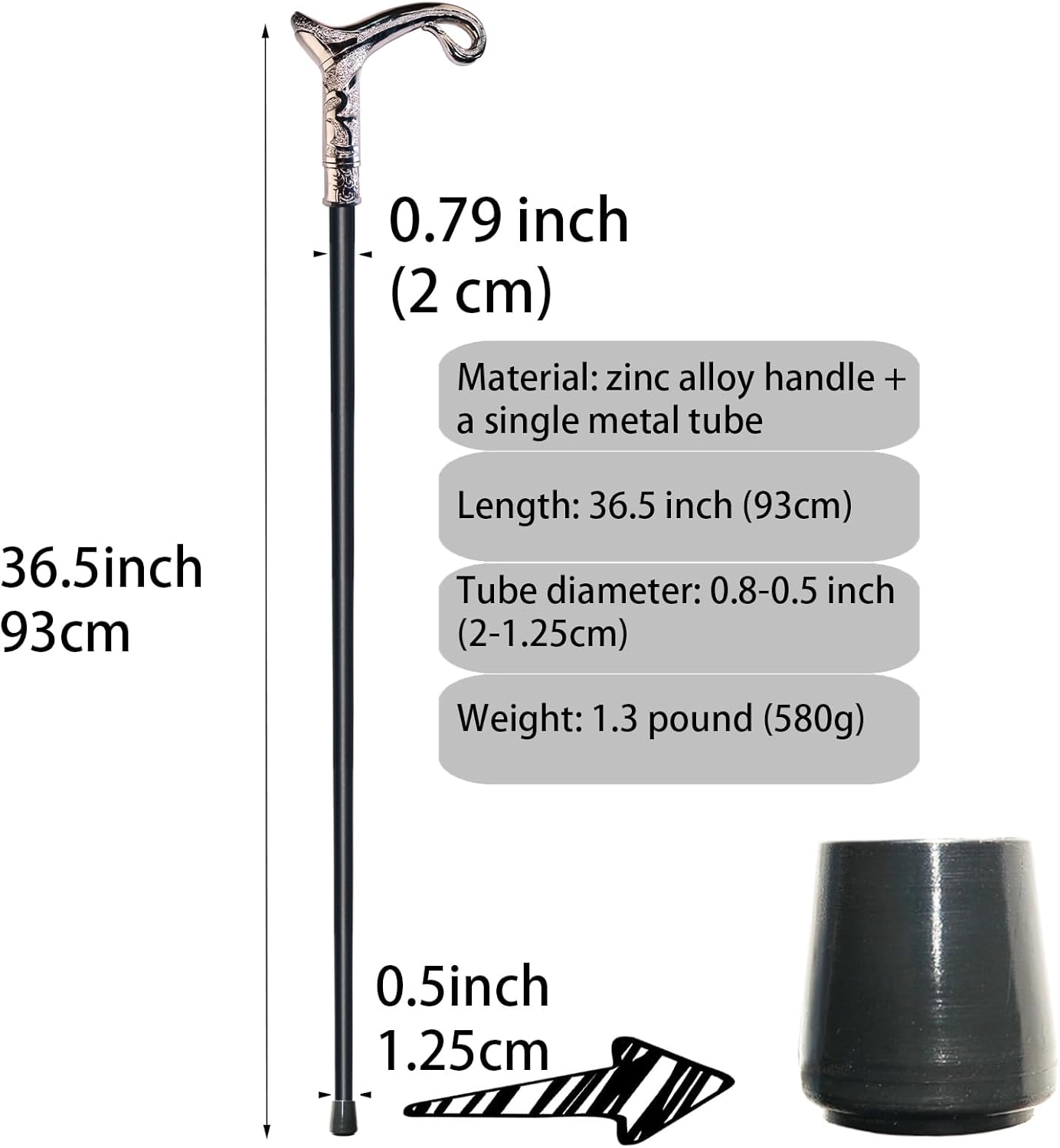 walking cane for men & women & seniors - 36.5 inch heavy duty 500+ lbs capacity, ergonomic handle, decorative & ornate design, gothic & goth elegant matte black & gold artistry, metal cane silver