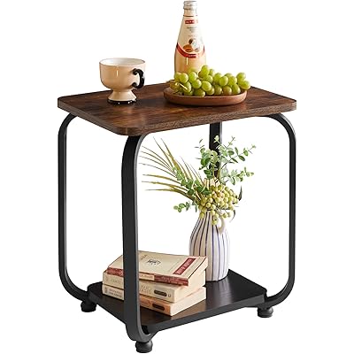 IBUYKE サイドテーブル コンパクト ベッド横 ソファサイドテーブル ミニデスク ナイトテーブル 2段 オープンラック 棚付 収納ラック 小さい 小型 小物 …