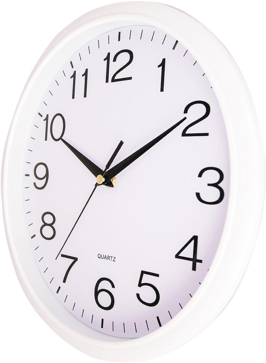 Quartz"silent tick" Wall Clock- ideal for use in the office, home or kitchen. Quality quartz movement means the clock is very accurate. The silent sweep means none of that annoying ticking! (White)