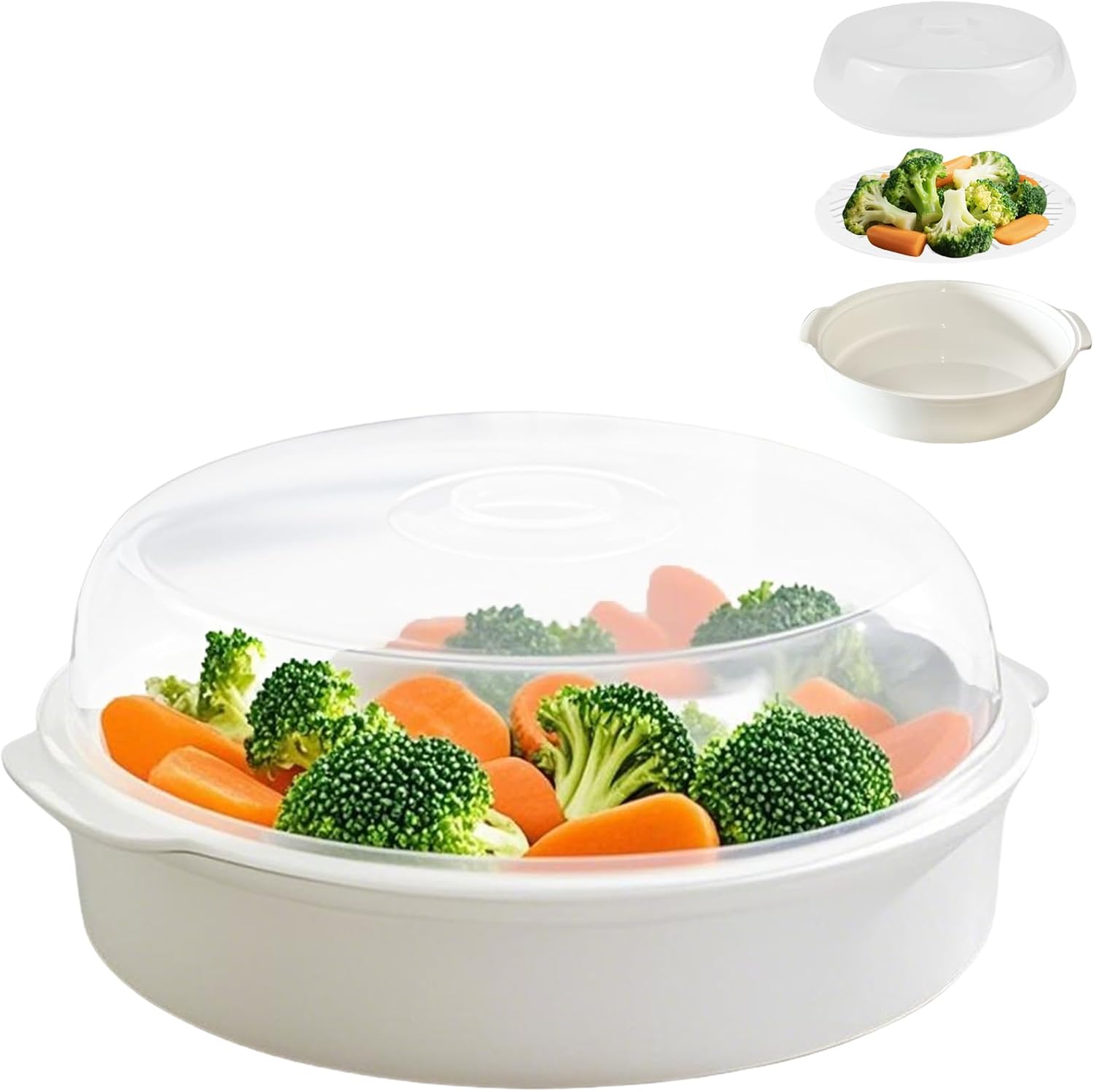 Bigwinyep Vaporizador de microondas para verduras, vaporizador de verduras de plástico con tapa para preparación de verduras, mariscos, pescado,