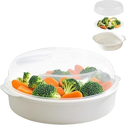 Bigwinyep Vaporizador de microondas para verduras, vaporizador de verduras de plástico con tapa para preparación de verduras, mariscos, pescado,