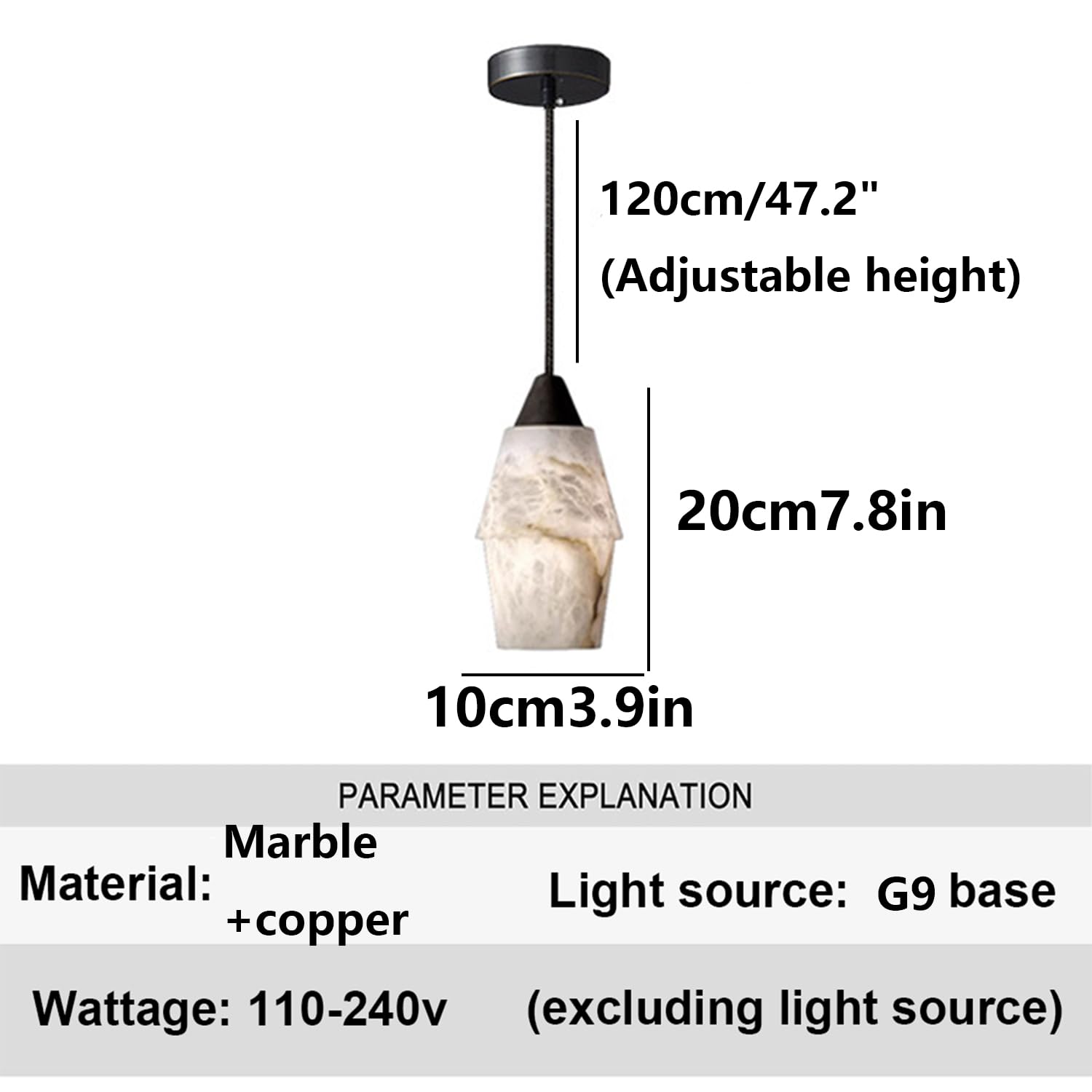 Nuovo lampadario a sospensione in marmo in stile cinese da 7,8 pollici