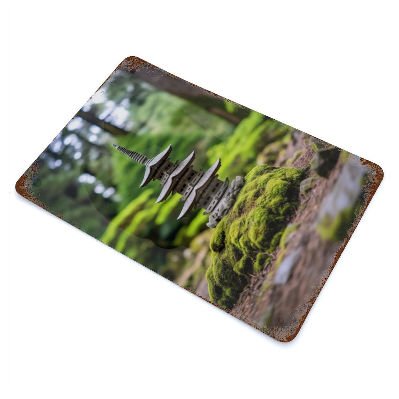 Zen Japanese Temple Pagoda Rust Effect Tin Sign 11.8"x7.9", Ideal for Garage, Bar And Workshop Decor