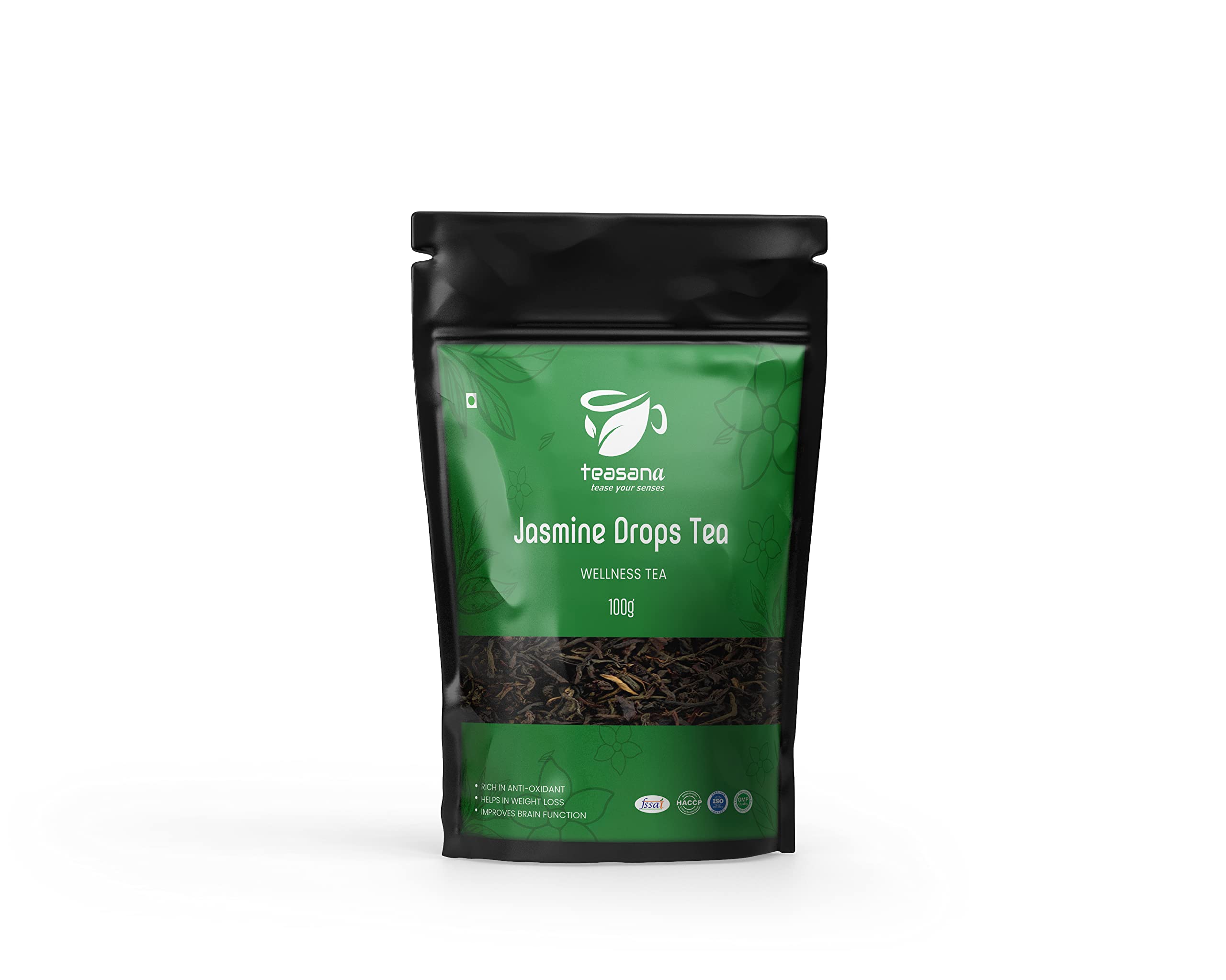 Teasana - Jasmine Drops Tea | Reliefs Stress | Helps in Weight Loss, Boosts Brain Function | Caffeine Free Herbal Tea - 100gm