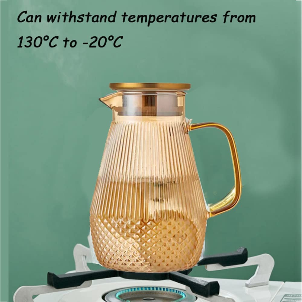 Nff Jarra De Cristal, Jarra De Agua De Cristal De 1,5L con Tapa, Gran Capacidad con Asa Jarra De Cristal Resistente Al Calor Apta For Zumo, Té, Café, Leche