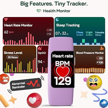 FITVII Slim Fitness Trackers, Fitness Watch with 24/7 Heart Rate, Blood Pressure, Blood Oxygen, Stress Monitor, AMOLED Activity Tracker Step Calorie Counter, IP68 Waterproof Smart Watch for Women Men