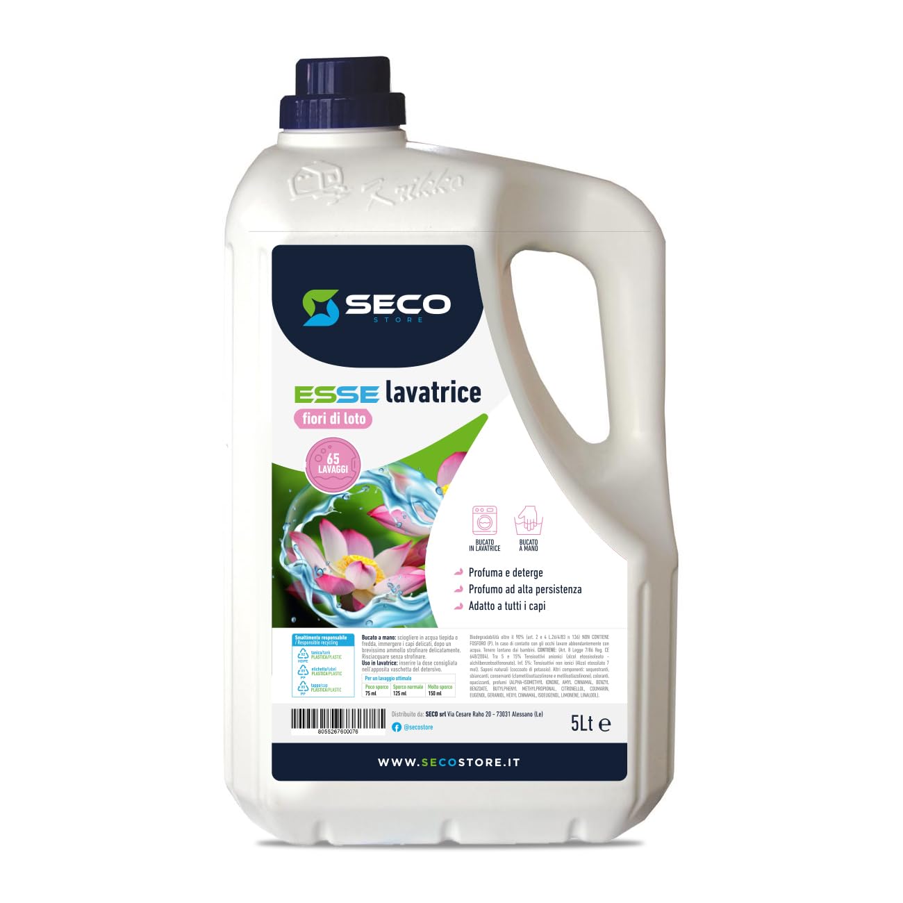 SECOSTORE - ESSE LAVATRICE FIORI DI LOTO - Detersivo liquido per lavatrice - 6 taniche da 5 litri