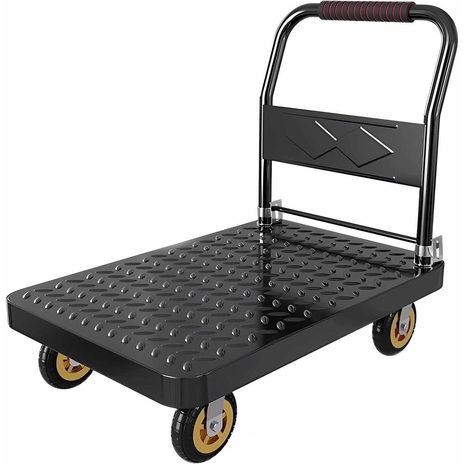 Carrello con Piattaforma Carrello da Trasporto Carrello portaoggetti Pieghevole Portata 500-1000 kg Freno di stazionamento ausilio per Il Ruote piroettanti a 360°(Black,73X48)