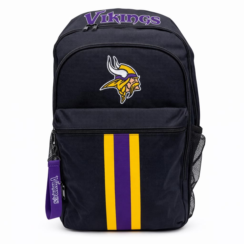 NFL Minnesota Vikings Backpack – Triple Stripe Wordmark Design with Keychain