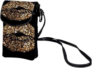 Mini Borsa a Tracolla Labbra glitter oro Telefono Cellulare Carta di Credito Passaporto Piccola Borsa Con Slot per Carte di Credito 19x12x2cm