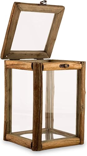 Caja rústica de madera y vidrio con tapa abatible estilo 9554