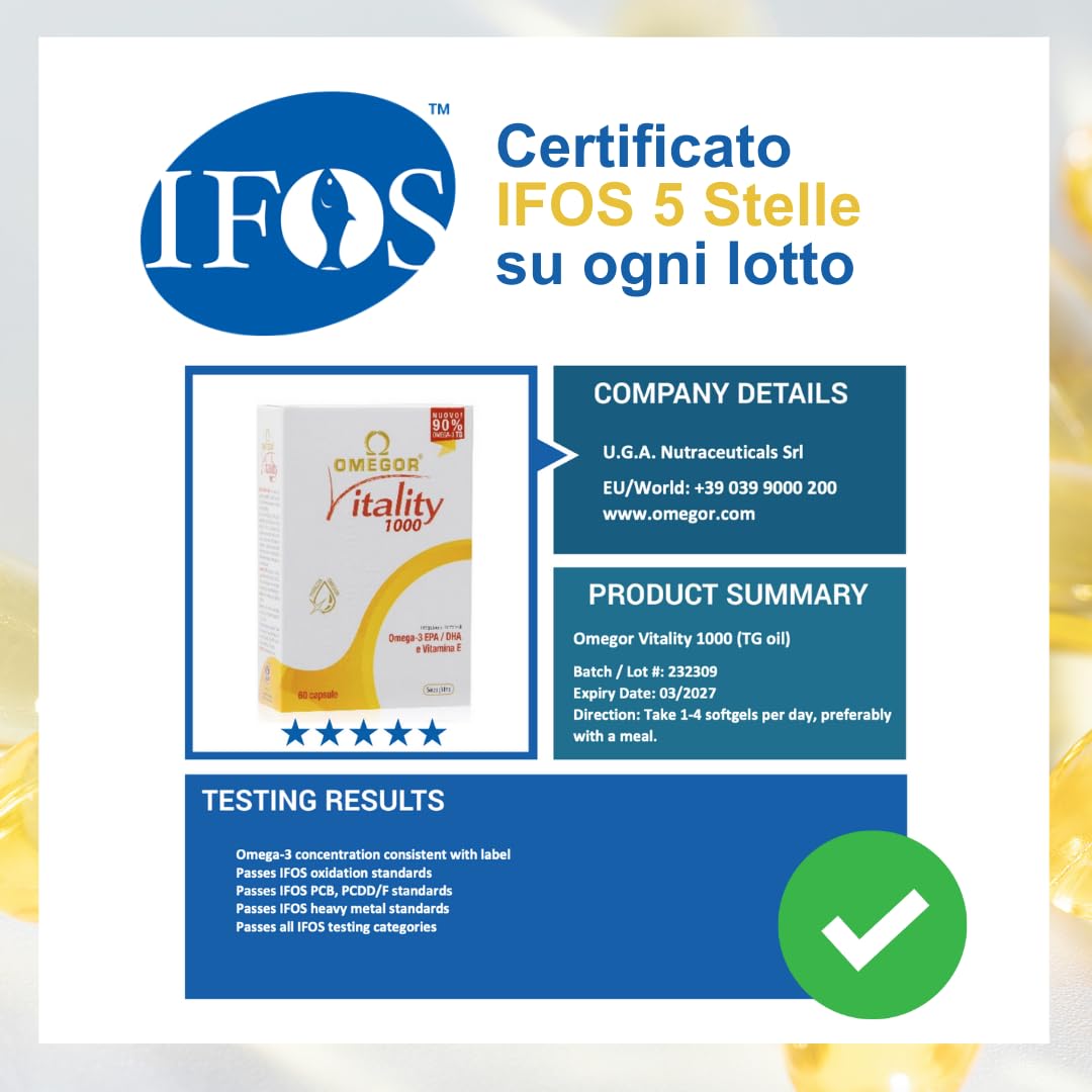 Omega 3 Olio di Pesce (60 Capsule x 3) ‒ Integratore Omega 3 IFOS 5 Stelle - Omega3 in Forma Trigliceride con 800mg di EPA e DHA per Capsula ‒ Privo di Metalli Pesanti e Senza Retrogusto