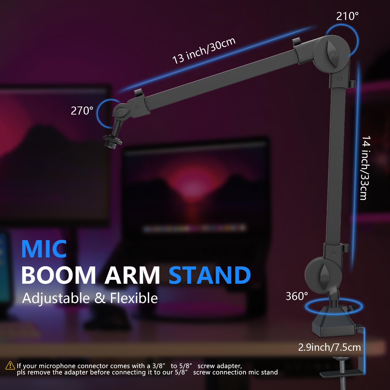 Mikrofonarm mit 5/8-Zoll-Anschluss, Studioarmaufhängung, Scherenständer, verstellbarer Mikrofonständer mit robuster Klemme, für Gesangsaufnahmen, Gaming, Streaming, Podcasting