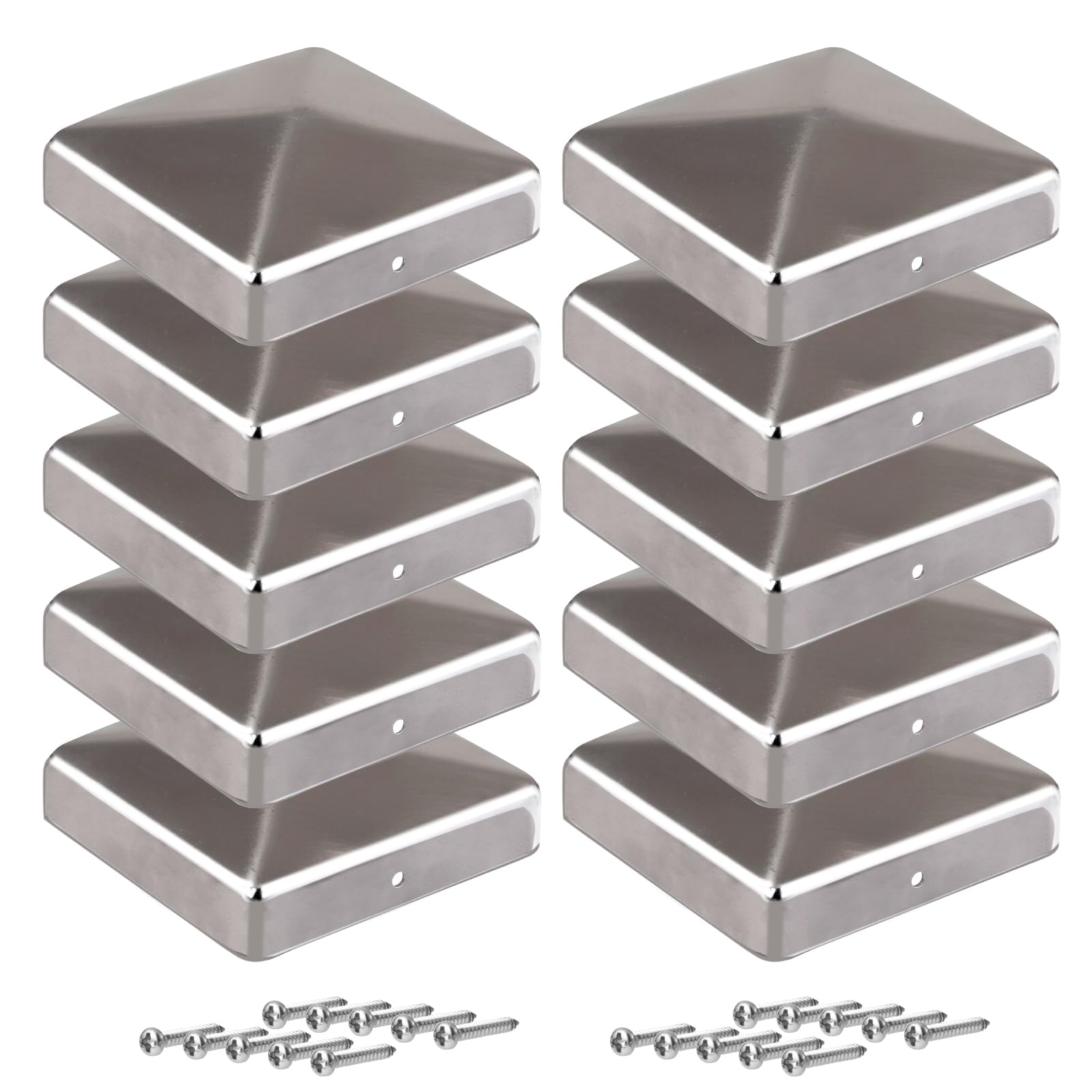 10 Pièces Chapeaux poteau acier galvanisé 7x7 cm, forme pyramidale métal – résistant intempéries & UV, anti-pluie – vis incluses – pour poteaux bois & clôtures – parfait jardin, carport, terrasse