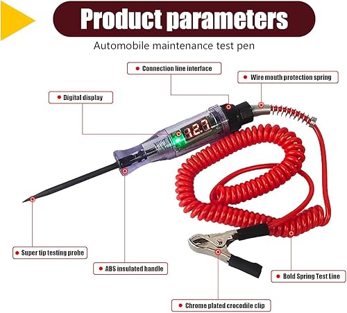 Miniatura 2 de Pack-1 Probador de circuito LED digital de luz de prueba automotriz con cable de resorte retráctil de 70.8 pulgadas, DC 3V6V12V24V pluma de prueba