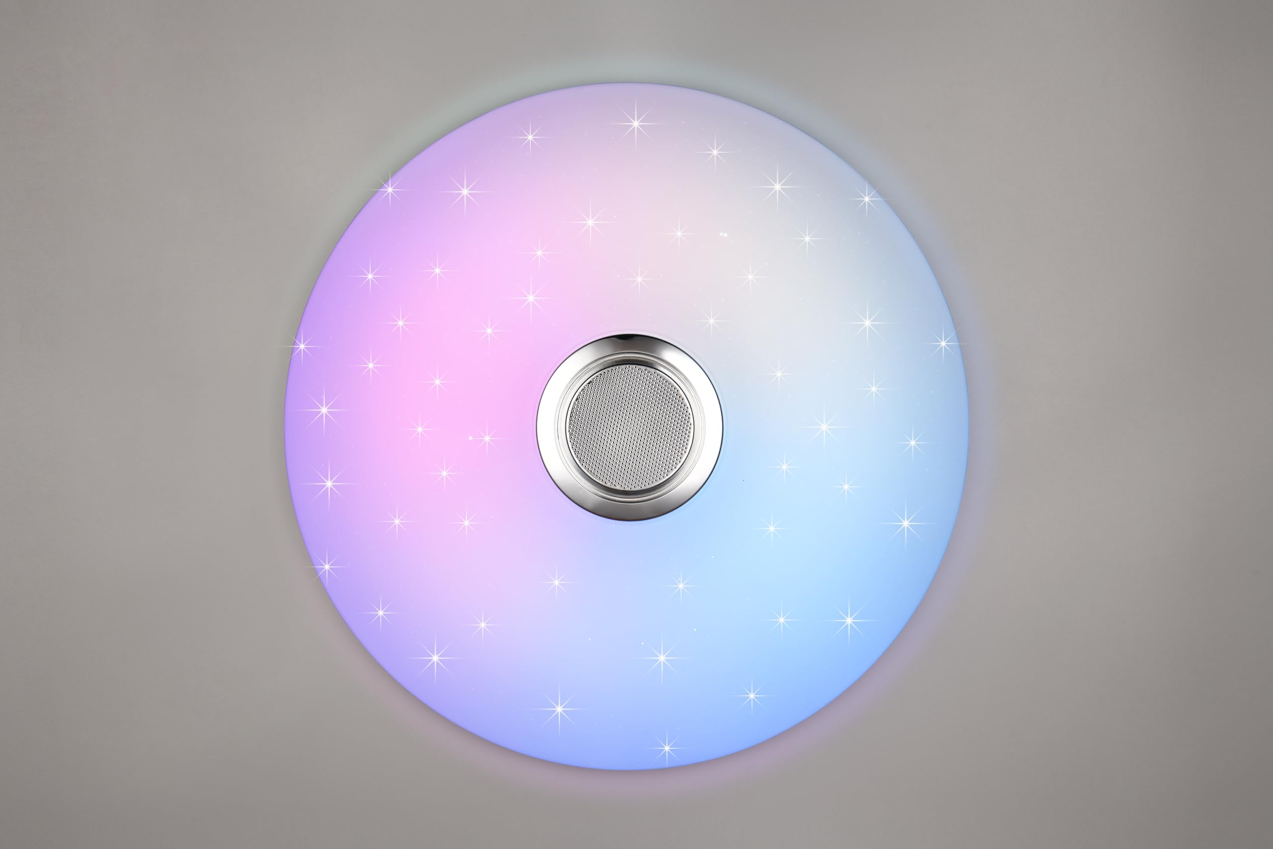 Reality Leuchten Plafón MUSICA R69031901 LED, pantalla de plástico blanco con efecto Starlight, LED de 33 vatios, mando a distancia, cambio de color, altavoz Bluetooth,