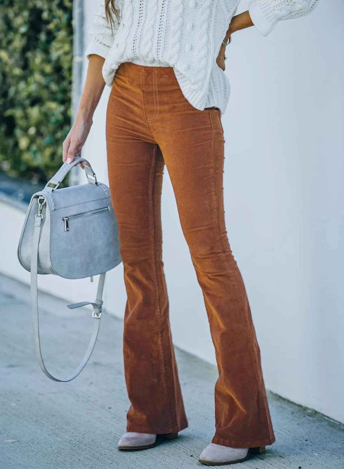 Damen Cord Schlaghosen Hoch taillierte Stretch Schlaghosen