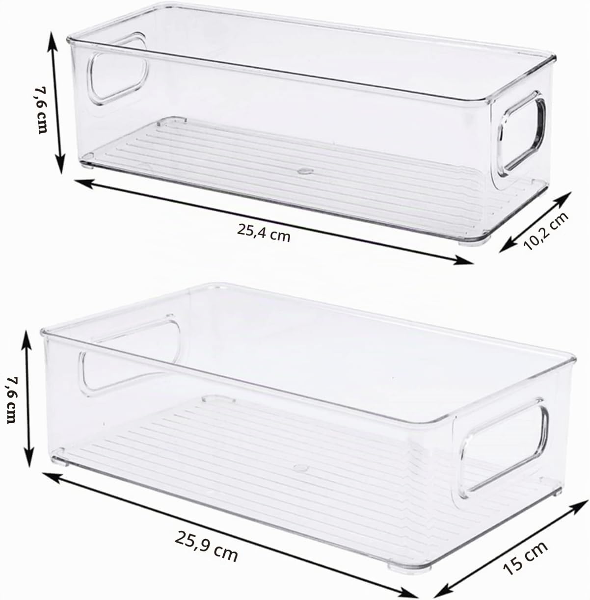 Lot de 8 Boîtes de Rangement Transparentes avec Poignées – Organisateurs Réfrigérateur Empilables sans BPA – Bacs Cuisine, Frigo, Congélateur, Salle de Bain – 25x15x7,6 cm & 25x10x7,6 cm