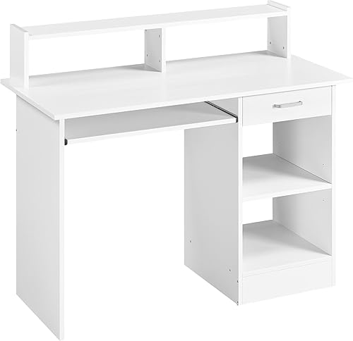 Topeakmart Escritorio para computadora de oficina en casa, mesa de escritura resistente con 2 estantes de almacenamiento, estación de trabajo para