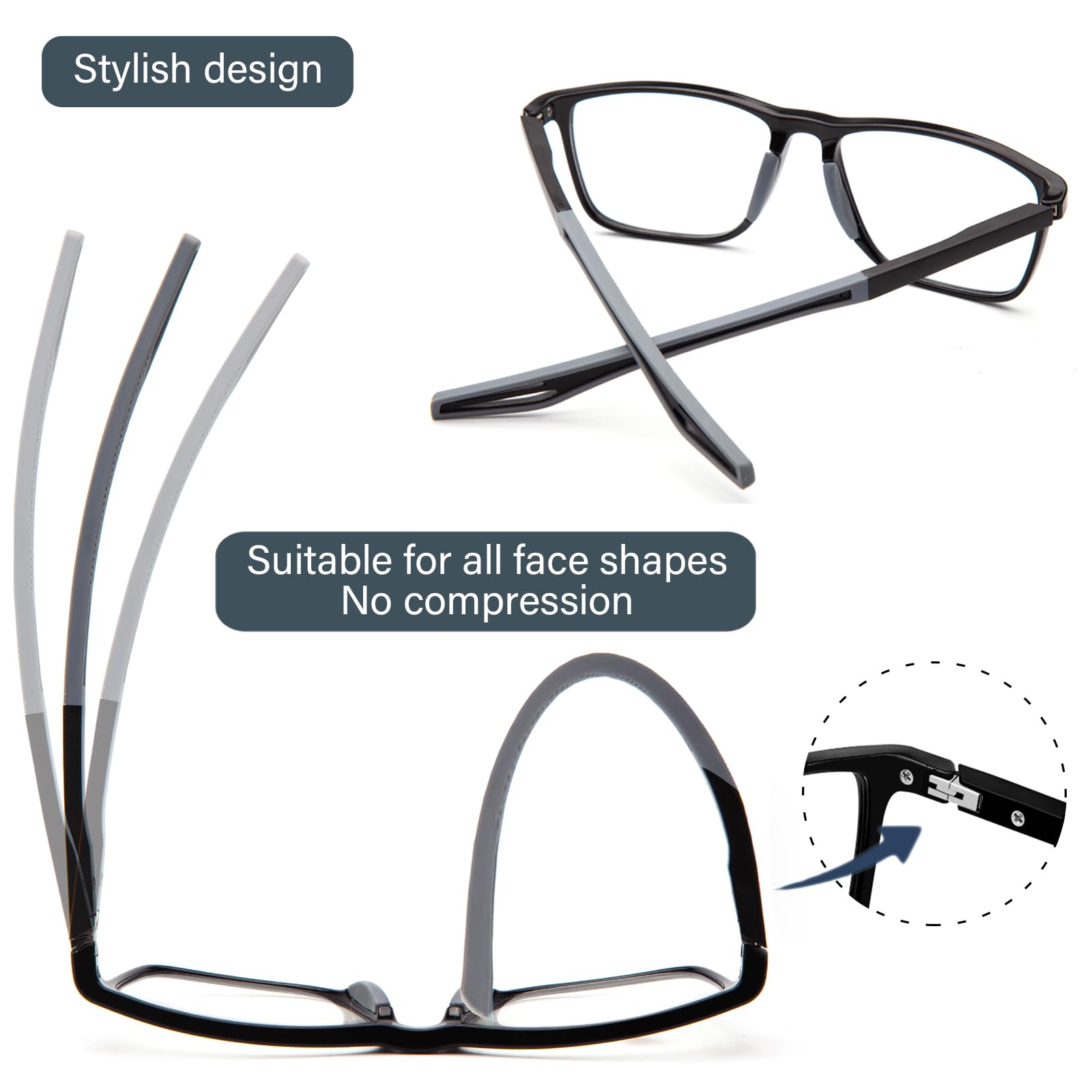 2 Stück Herren Lesebrille Sportbrille mit Blendschutzfilter Leichte Gläser