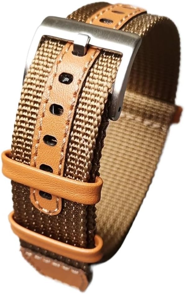 Cong Yi 18mm 20mm 22mm Braided Nylon+Genuine Leather Watch Strap Durable Without Deformation Band