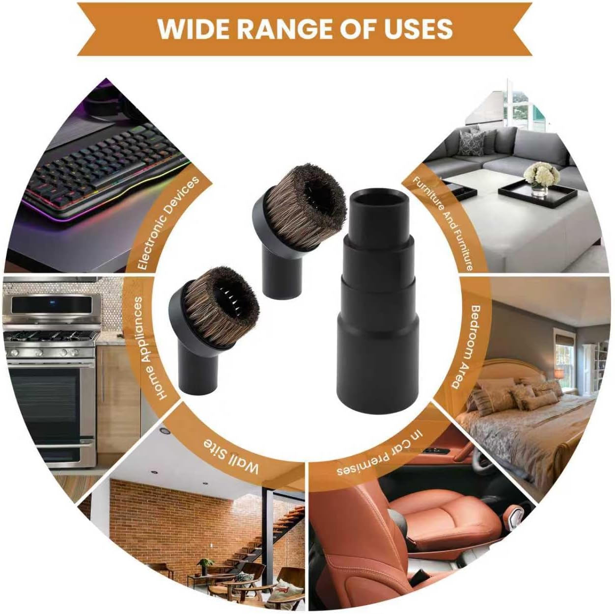 2 Pcs Black Round Vacuum Brush, 1-1/4" Universal Vacuum Dust Brush, 25mm/36mm Hair Length Vacuum Brush Attachment with Four-Layer Vacuum Adapter for Most Vacuum Cleaners Accessories