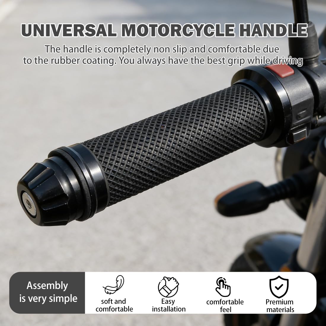 Manopole Moto, 1 Paio Universali 22/24Mm Antiscivolo Per Scooter E Ciclomotori (Nero)