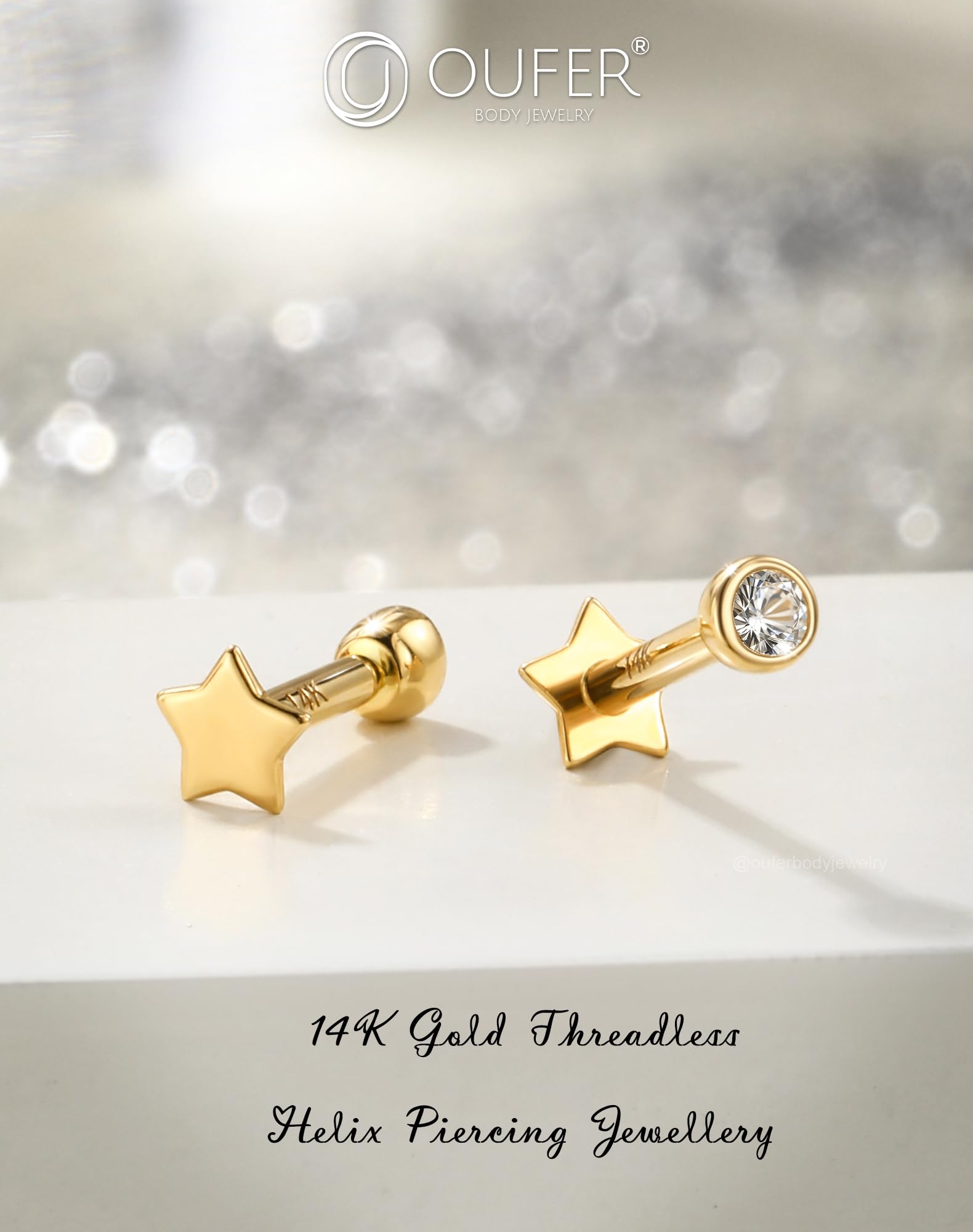 OUFER Body Piercing Push In Lip Piercing Stud Bar Threadless Helix Earrings Piercings 16G Labret Piercing Jewellery Tragus Conch Bar Cartilage Earrings