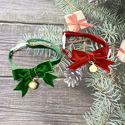 BT Bear Pet Christmas Collar,2PCS Handmade Velvet Pet Christmas Bow Tie Collars for Cats Puppy Small Dogs (Red+Green) - Image 3