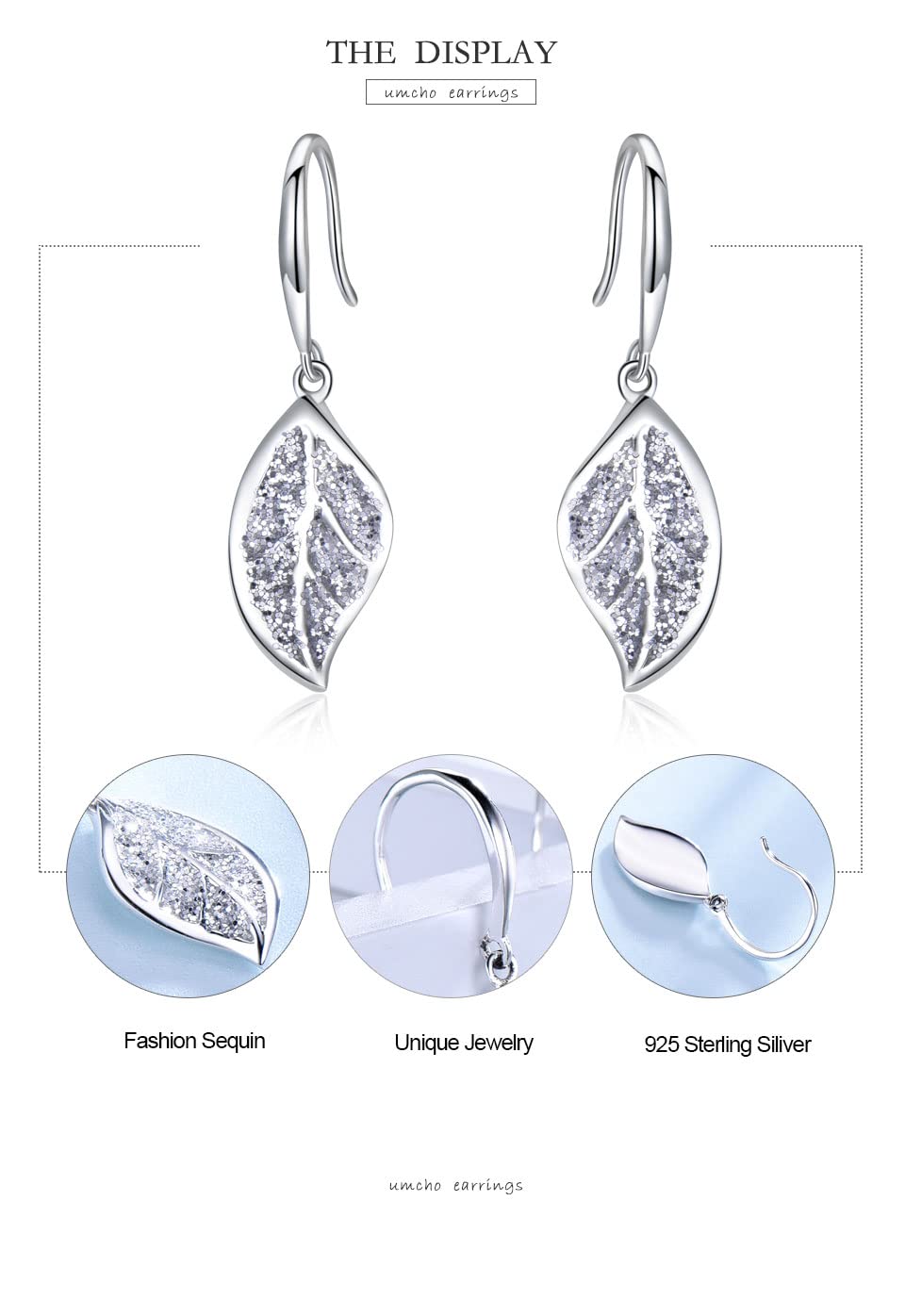 LOKILOKI Pendientes De Gota De La Manera 925 De Lentejuelas De La Hoja De Plata De Los Regalos del Partido De Las Mujeres Aniversario Cumpleaños Decoración De Joyería Fina