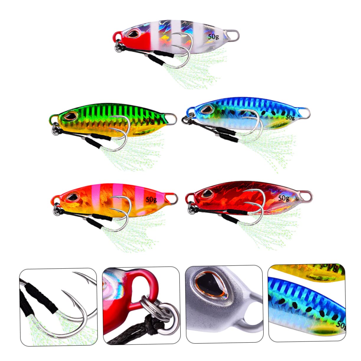 TOYANDONA Señuelos de Pesca Forma de Pez de Metal Reflectantes para Pesca al Aire Libre Sistema de Transferencia de Gravedad, Pack de 5 Piezas