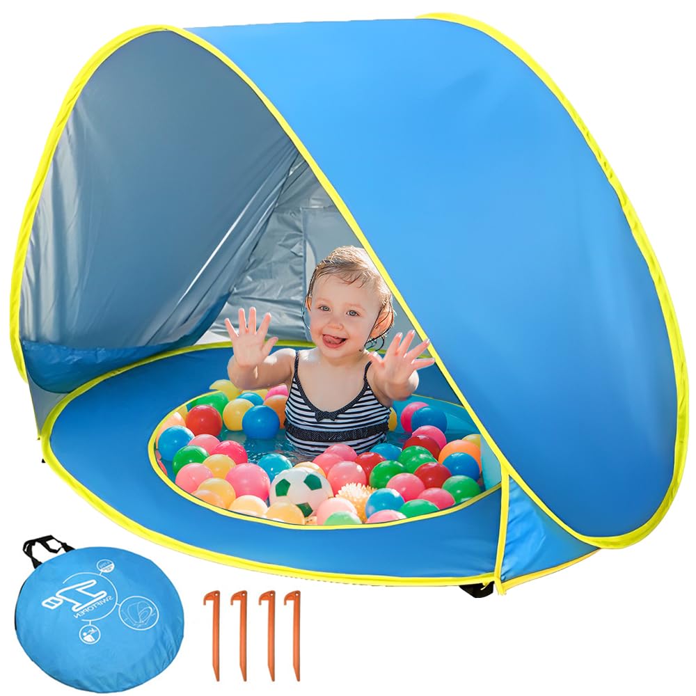 Tente Anti UV Bébé avec Piscine, Afenau 120 * 80 * 70cm Tente de Plage Pop-up, Portabilité Détachable Abri de Plage Bébé pour Jardin, Extérieur
