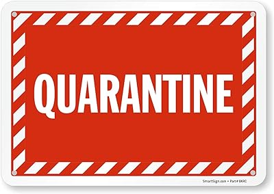 SmartSign 7 x 10 inch Striped “Quarantine†Sign with Pre-Cleared Holes, Digital Printing, 55 mil HDPE Plastic, Red and White