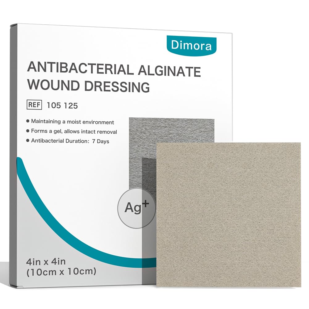 Dimora Upgrade Silver Calcium Alginate Wound Dressing -Antibacterial Non Stick Gauze, Highly Absorbent Sterile Bandage Pads,4'' x 4'' Patches 5 Packs