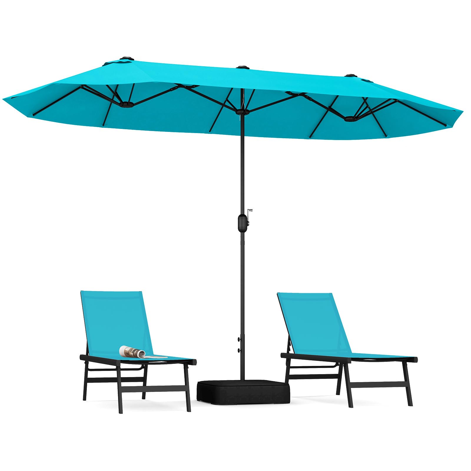 COSTWAY Podwójny parasol przeciwsłoneczny ze stojakiem, 400 x 200 cm, duży XXL, UPF 50+, parasol ogrodowy z korbą, parasol tarasowy, do ogrodu, na taras i basen