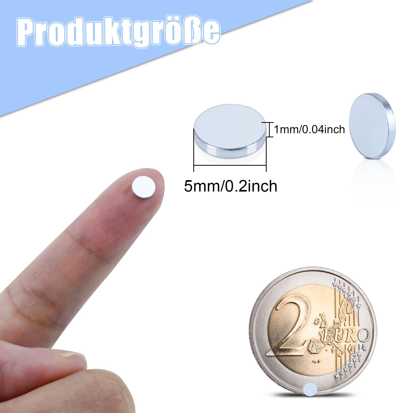 MAGXCENE 300 sztuk małych mini okrągłych magnesów 5 x 1 mm, silne magnesy neodymowe na lodówkę, bardzo mocne, silne magnesy na lodówkę, tablicę, do biura, majsterkowania, domu