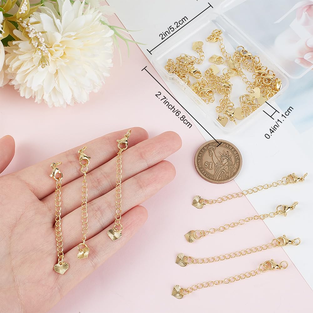 Beebeecraft 1 boîte Contenant 20 Extensions de Bracelet plaquées avec de l'or 18 carats avec Une Prolongation de chaîne à manivelle des fermoirs mousquetons et des Boucles de chaîne en Forme de cœur