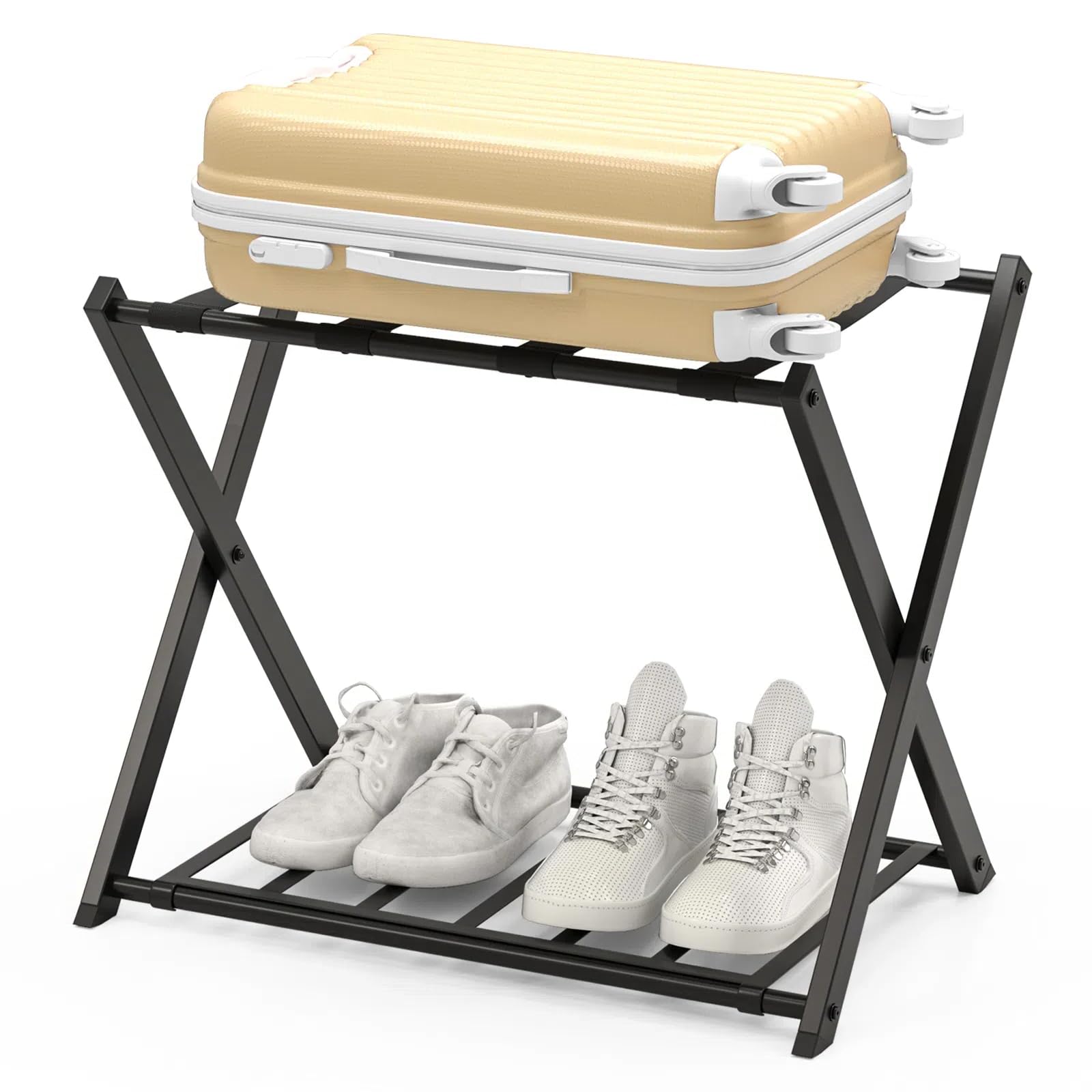 GIANTEX Portaequipajes Plegable simple, Portaequipajes de Metal para Ahorro de Espacio, Utilizar en Habitaciones, Hoteles, 68 x 43 x 58 cm ,Negro (1)