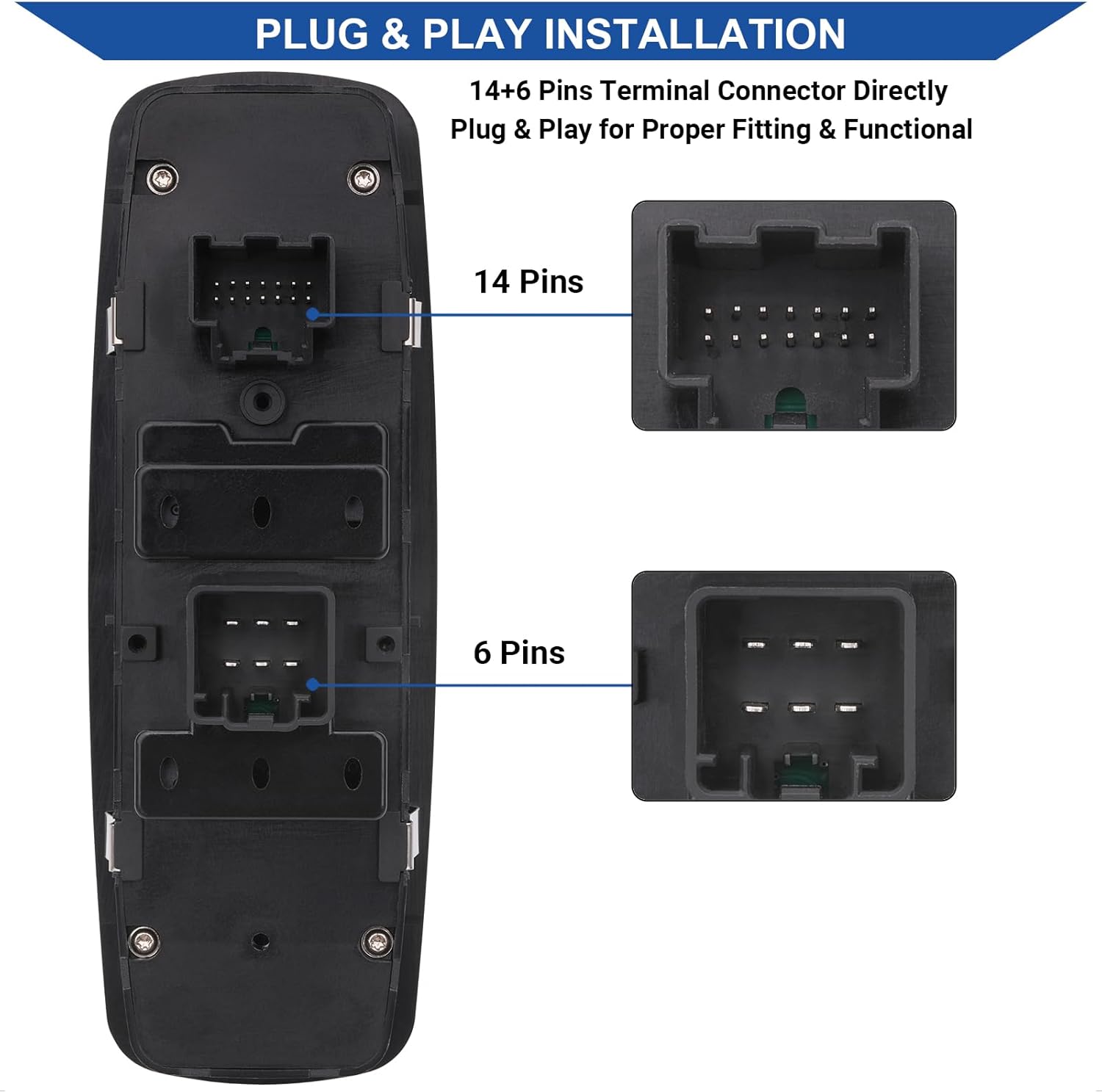 Obaee Master Window Switch Power Control Button Front Left Driver Side Compatible with 2017-2019 Dodge Journey Replacement OEM 68307001AA 1 Auto, 14+6 Pins