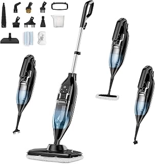 Leiksen 12-in-1 Steam Mop: Handheld Powerful Cleaner, 565ml Removable Tank, 23FT Cord for Tile, Grout, Hardwood Floors