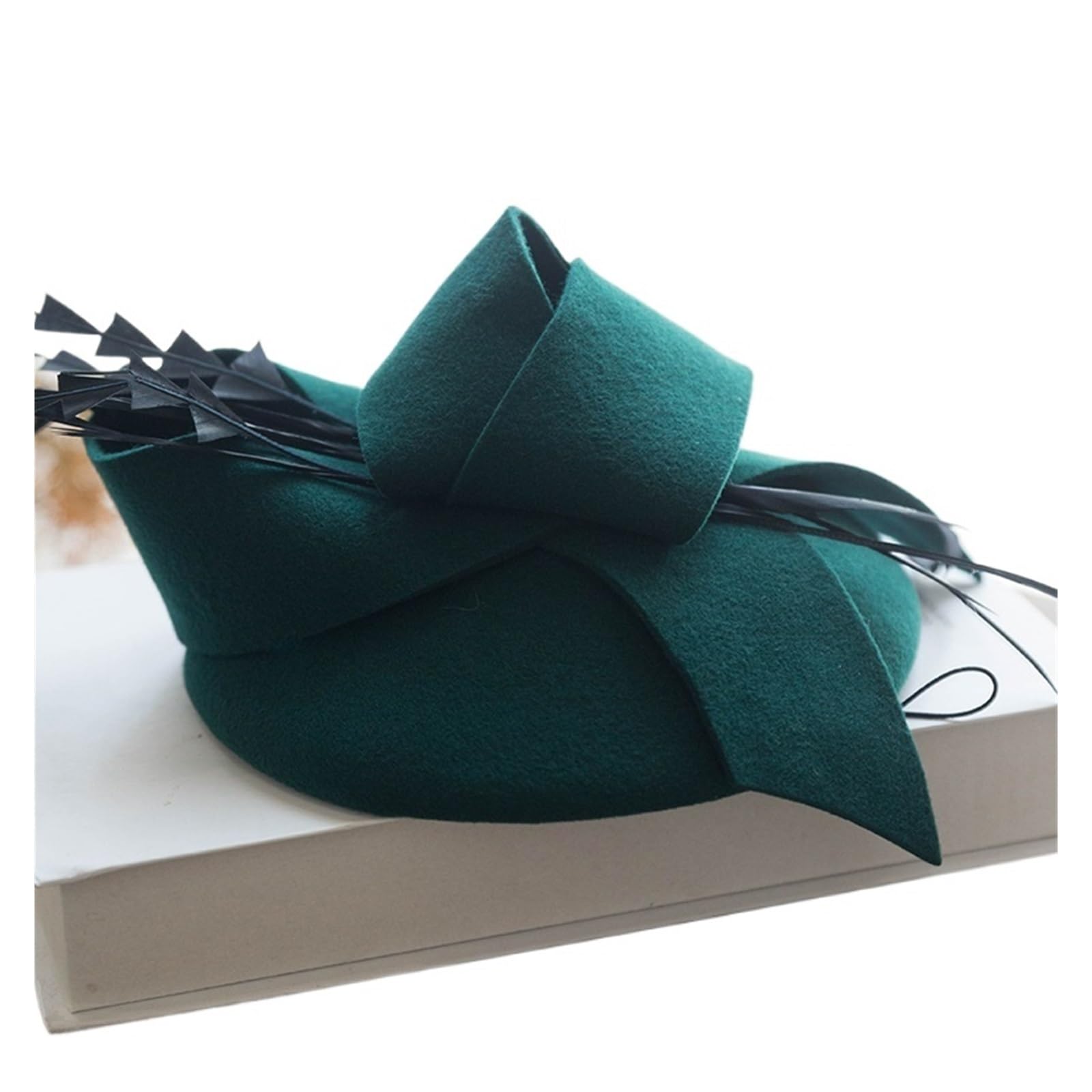 Mklhavb Girls Dark Green Lady Chic Fascinator Irregular Pillbox Cap Cloche Hats Woman Felt Beret Party Formal(Dark Green)