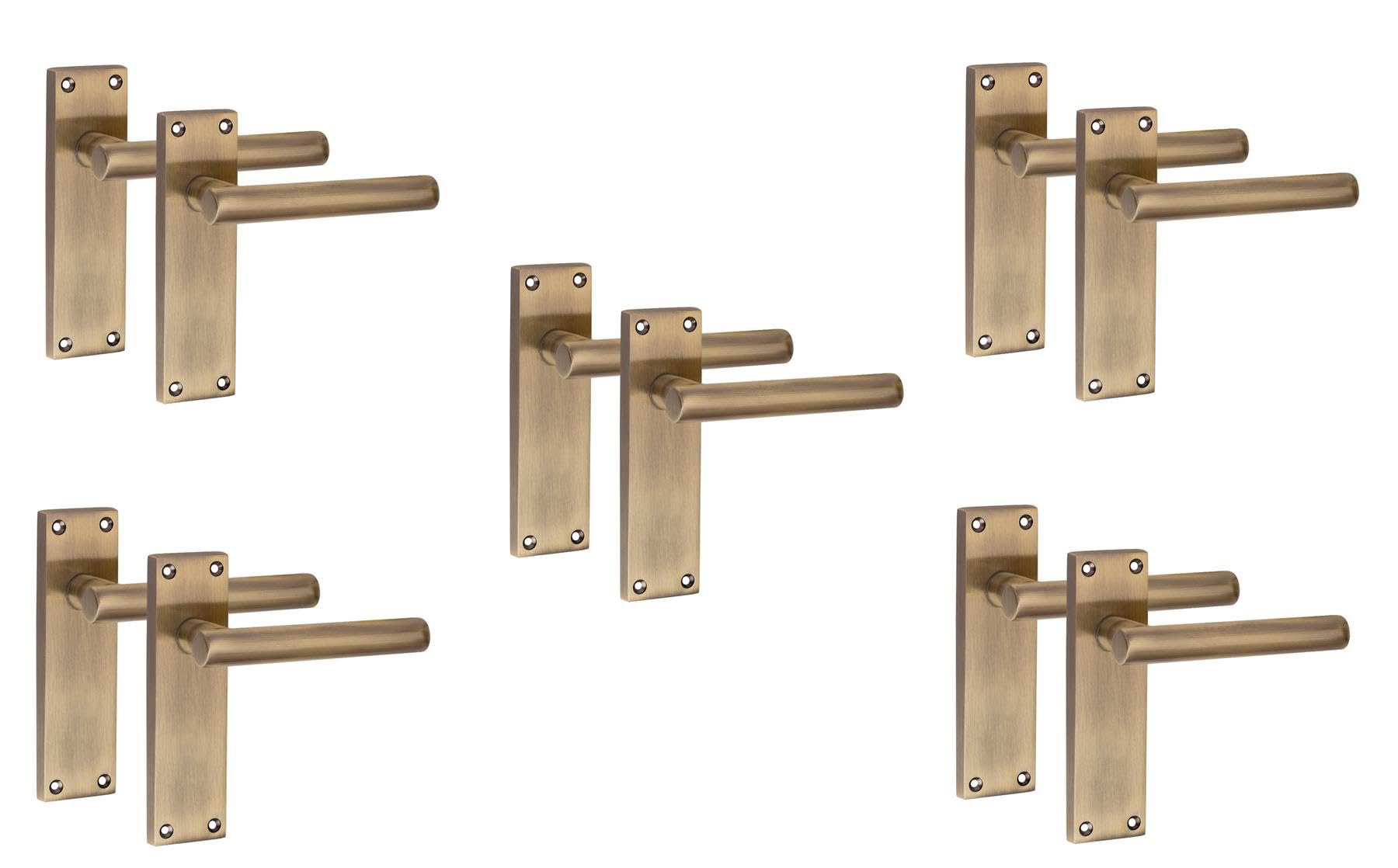 Golden Grace 5 Pairs Victorian Straight T-Bar Scroll Interior Door Handle Antique Brass Finish 150 x 40mm