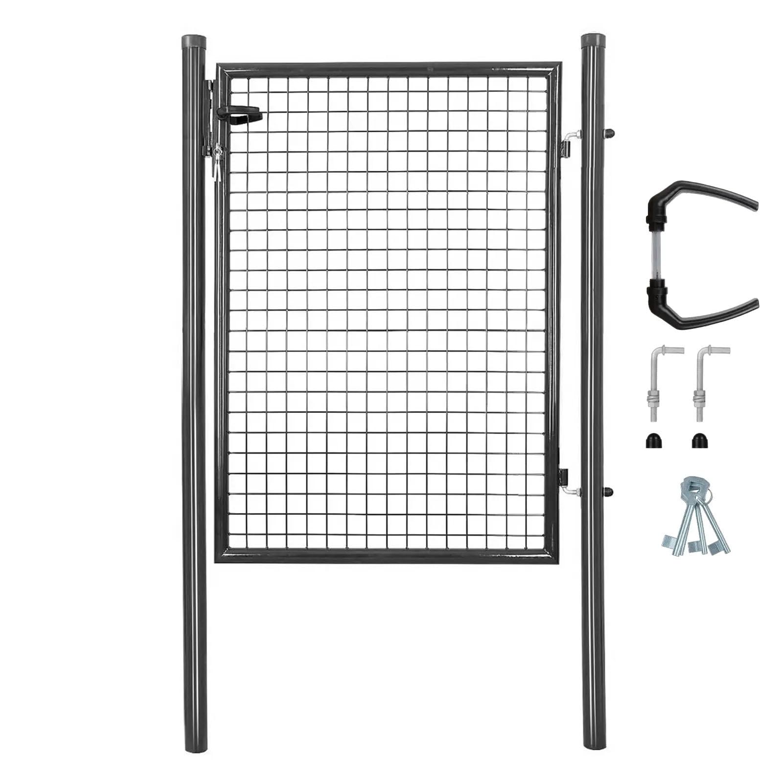 ATTAS Gartentor Metall | 125x100, anthrazit, inkl. Schloss und 3 Schlüssel abschließbar| Zauntür, Gartentür für Doppelstabmattenzaun Tor, Zauntor Metall, Hoftor, Rund