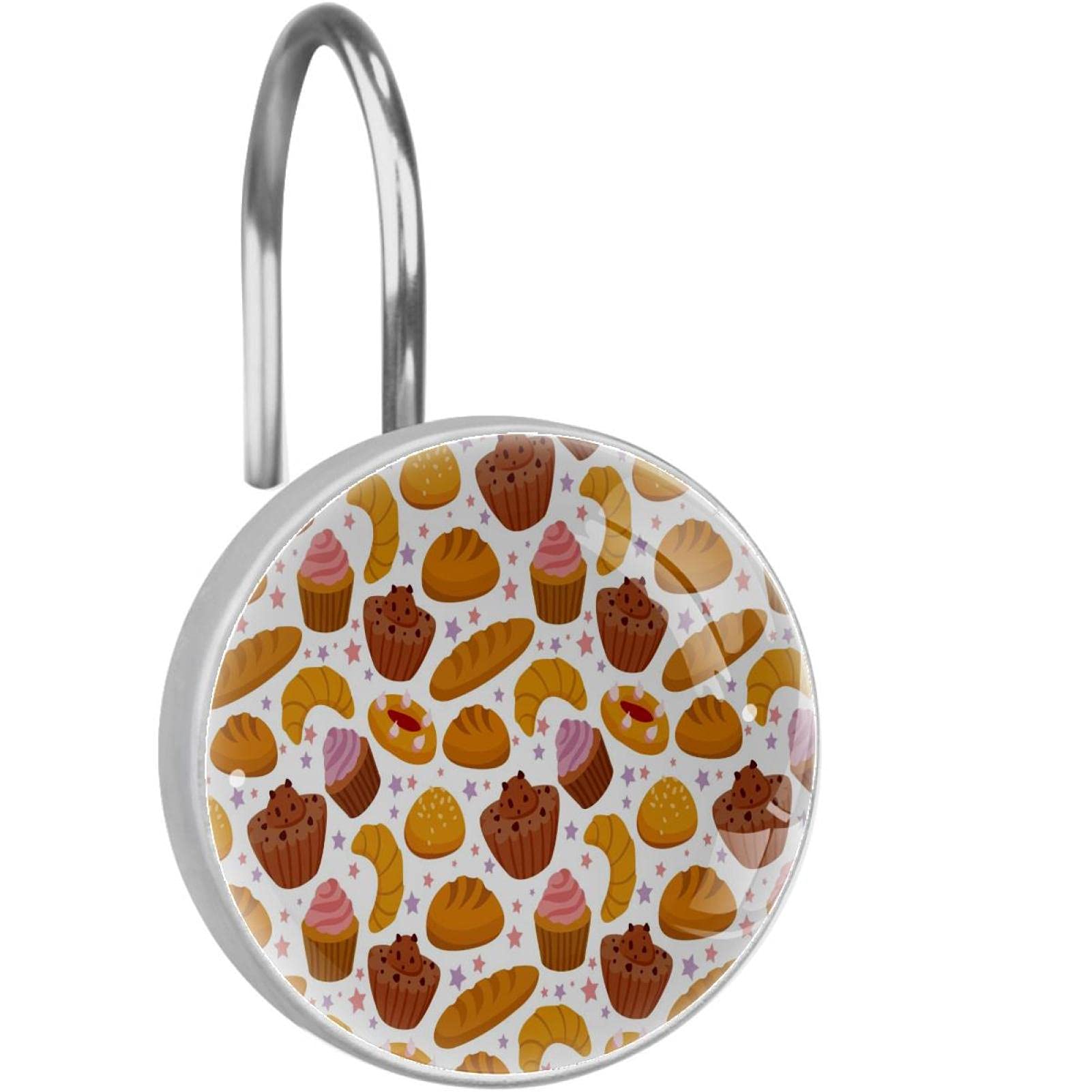 Crochets pour rideau de douche inox lot de 12 déco pâtisserie cupcake pour salle de bain gourmande