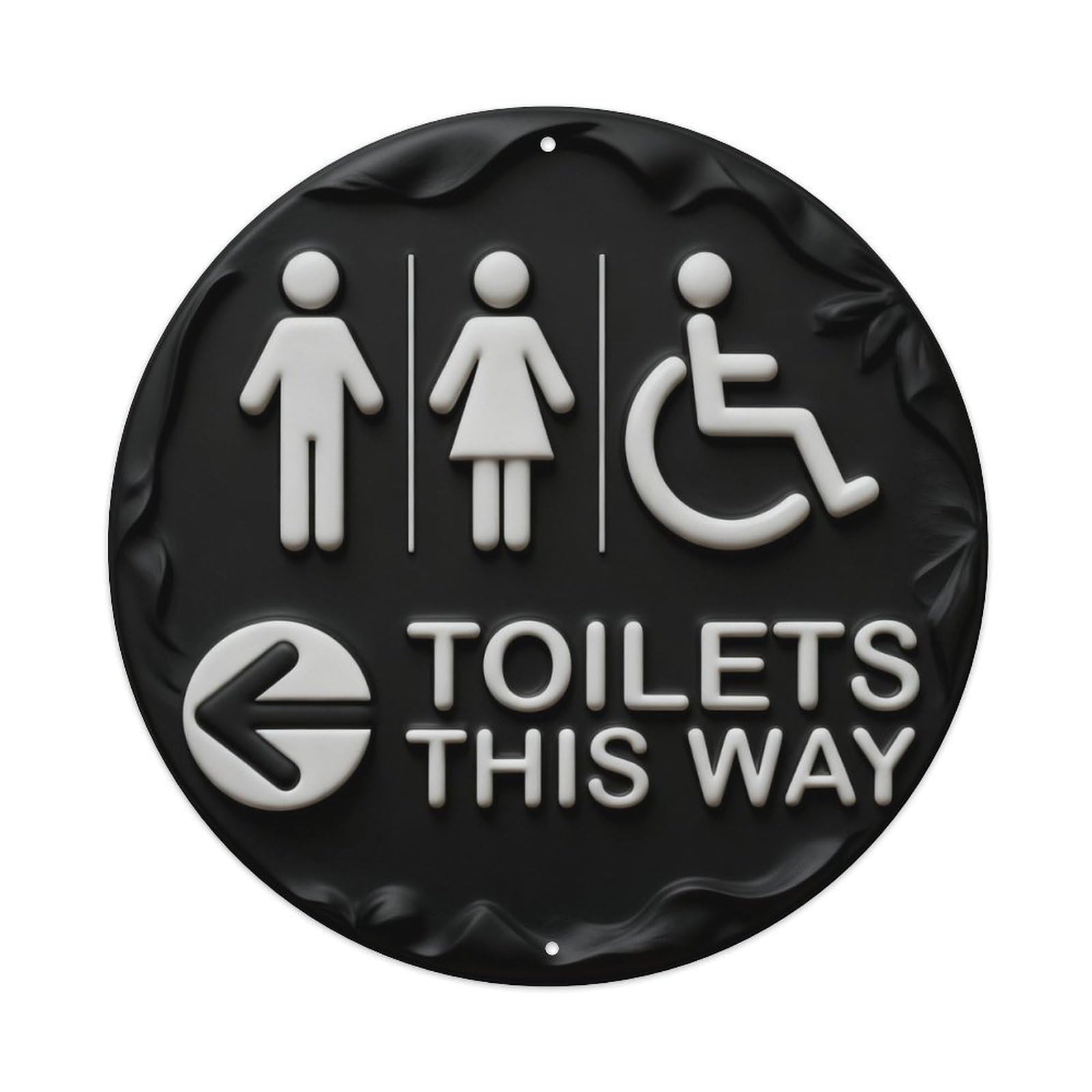 Toilets This Way Sign With Icons Round Metal Tin Sign Vintage Wall Decor, Bar Garage Cafe Kitchen Home Wall Art Poster 8x8inches
