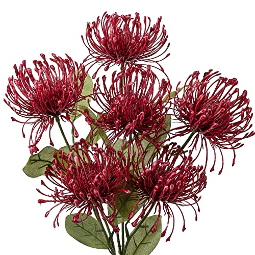 Hollyone Autumn Red Chrysanthemum Artificial Flowers, 33 Inch 2 Pcs Spider Mum Fake Flowers Arrangement with 3 Long Stem Heads for Centerpieces Bouquets Home Decor by Hollyone - Used condition - CA$31.61