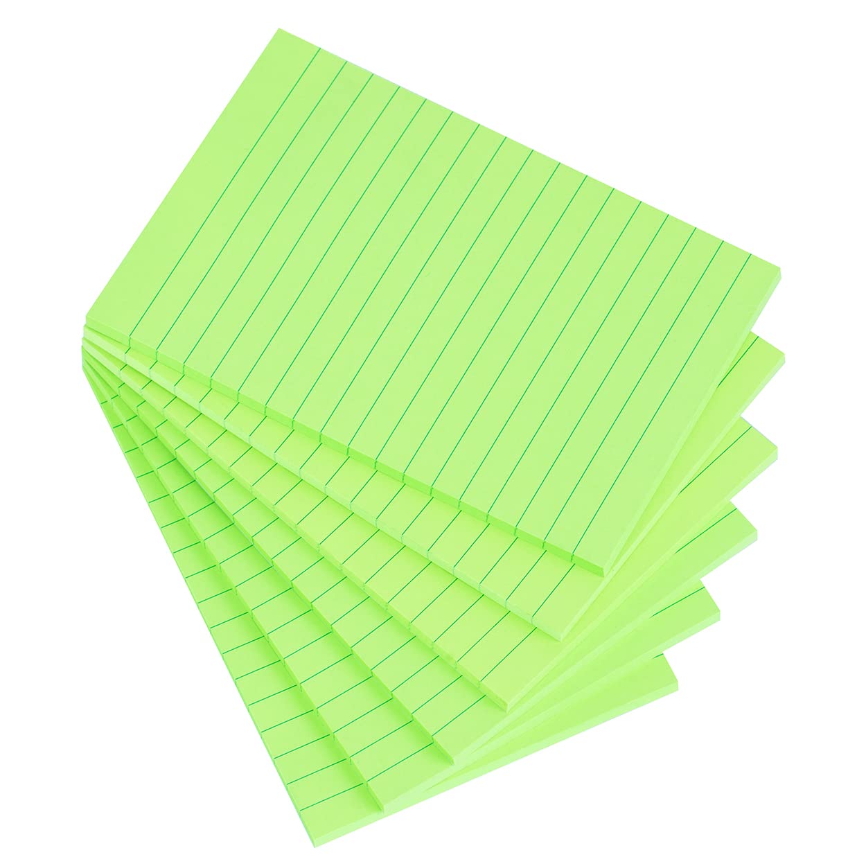 Vanpad Lined Sticky Notes 4X6 in Bright Green Ruled Stickies Super Sticking Power Memo Pads Strong Adhesive, 6 Pads/Pack, 45 Sheets/pad