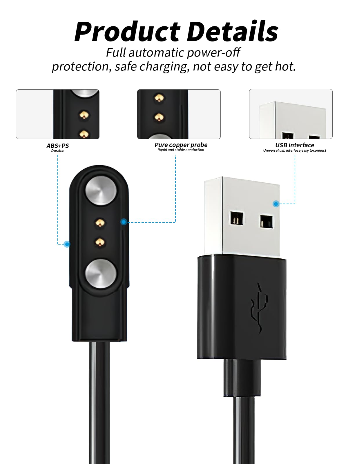 Charger Cable For OUKITEL BT103 Smart Watch,toergy Fast Charging USB Cable With Magnetic Attachment,Durable Lightweight Design,Portable Silicone - View #10